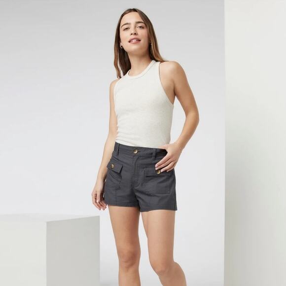 Vuori Vintage Ripstop Utility Short Sz Small Charcoal Gray Stretch EUC Mid Rise - Picture 2 of 12